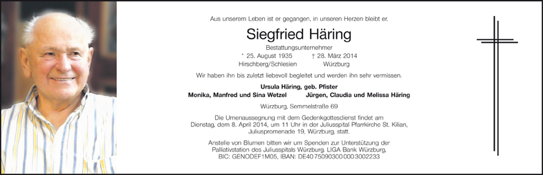 Todesanzeige Siegfried Häring