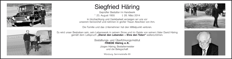 Todesanzeige Siegfried Häring