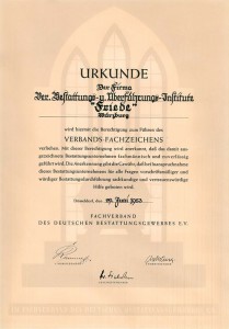 Urkunde vom Fachverband des Deutschen Bestattungsgewerbes